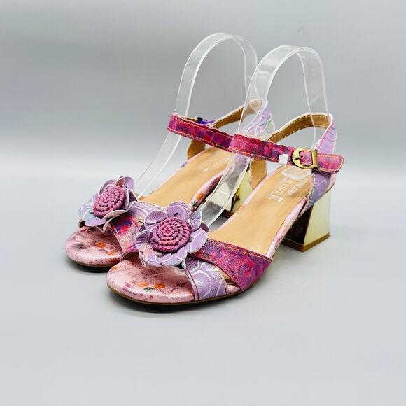 Spring Step L'Artiste Sandals Womens 7.5 Pink Flower Embellished Slingback Heel - Picture 3 of 12